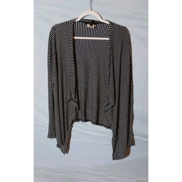 BCBG MaxAzria Open Front Womens Medium Black Stripe Long Sleeve Cardigan Top - Picture 1 of 9